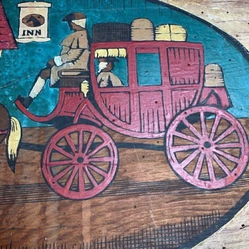 Colonial inspired vintage wood hand-painted coach
